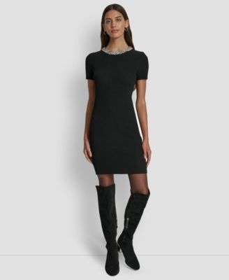 DKNY Jeans - Women's Short-Sleeve Embellished Neck Short Dress