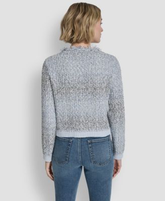 Women's Long-Sleeve Tweed Fringe Trimmed Sweater Jacket