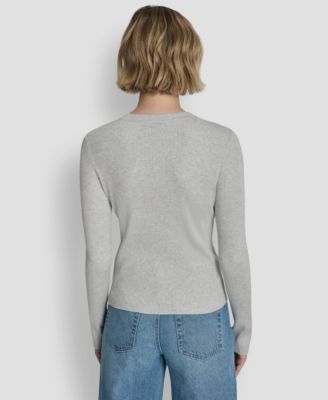 Women's Long-Sleeve Logo Trim Crewneck Sweater