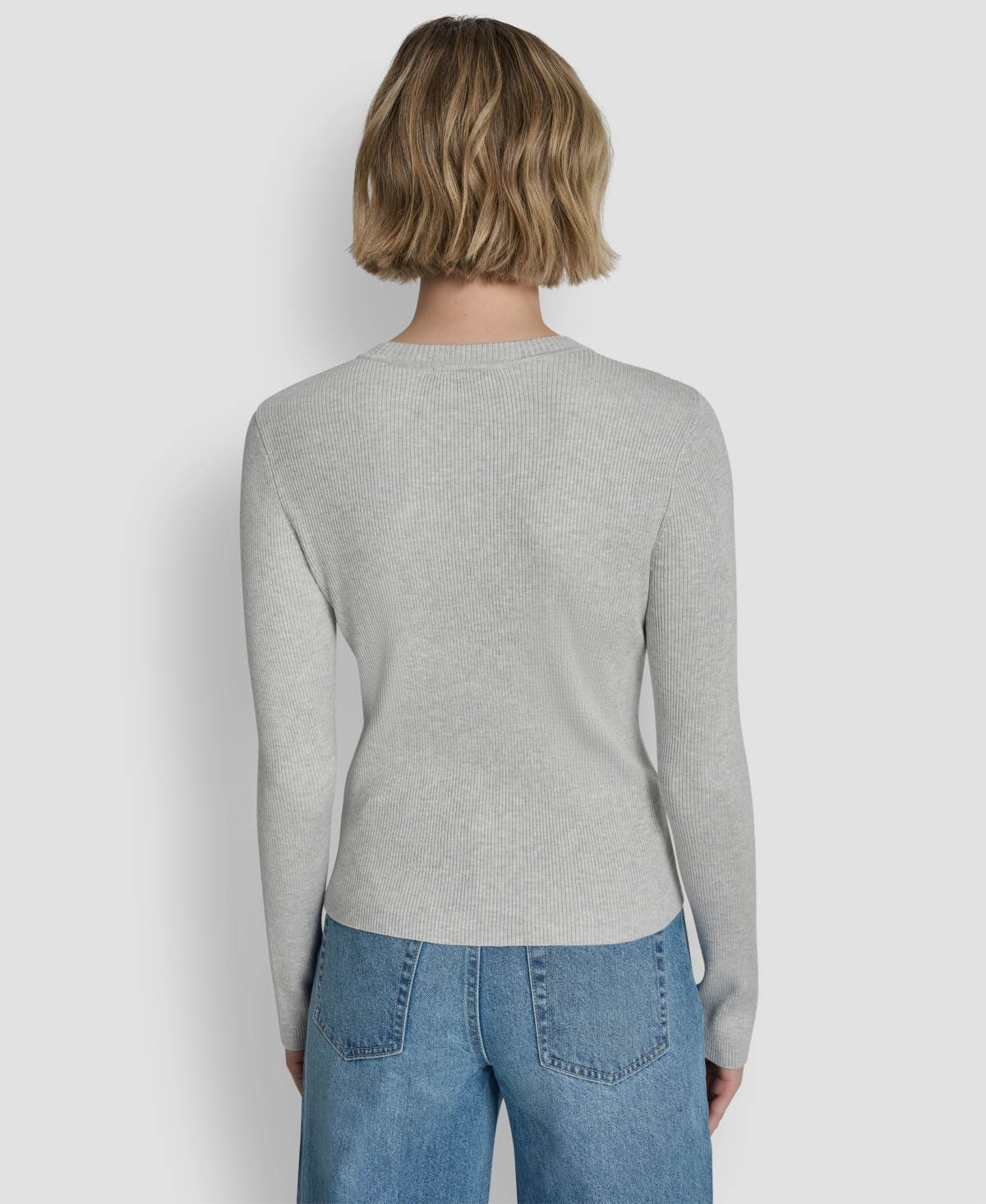 Dkny Jeans Women's Long-sleeve Logo Trim Crewneck Sweater In Gray