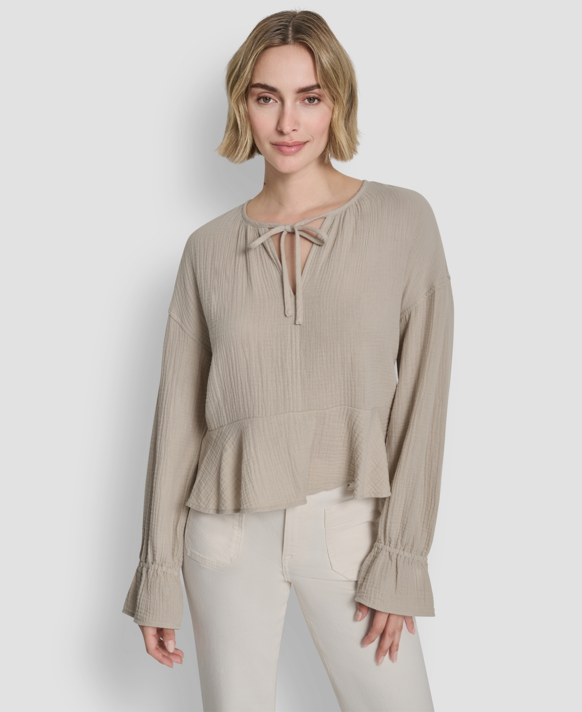 Dkny Jeans Women's Long-Sleeve Tie Neck Crop Top