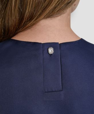 Women's Sleeveless Rhinestone Button Bubble Top