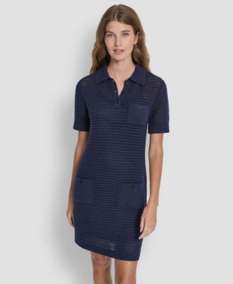DKNY Jeans - Women's Polo Collar Crochet Stitch Short Dress