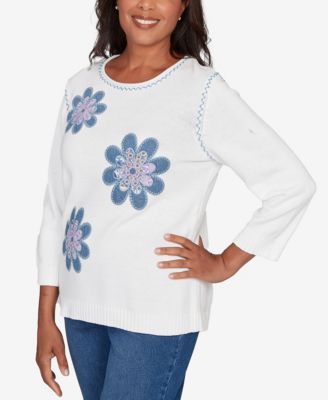 Petite Hilton Head Quilted Flower Applique Sweater