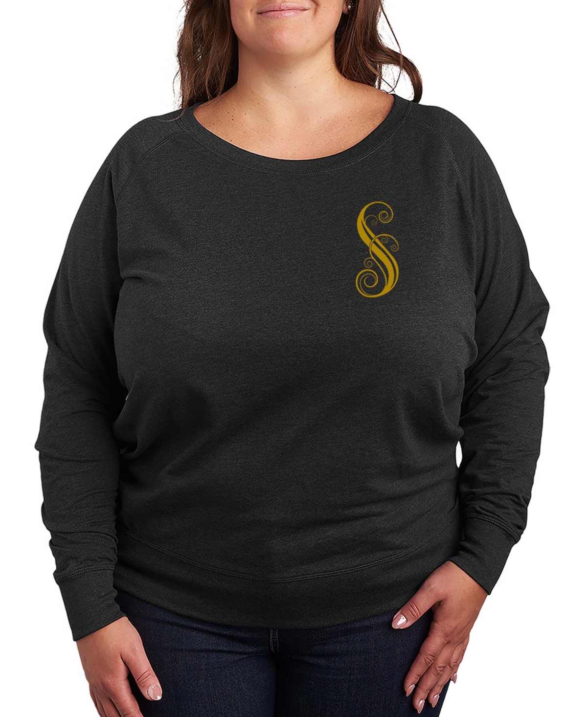 Hybrid Apparel Plus Size French Terry Long Sleeve Pullover Top In Black