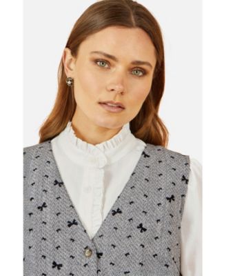 Women's Bow Print Button Up Pinafore Dress