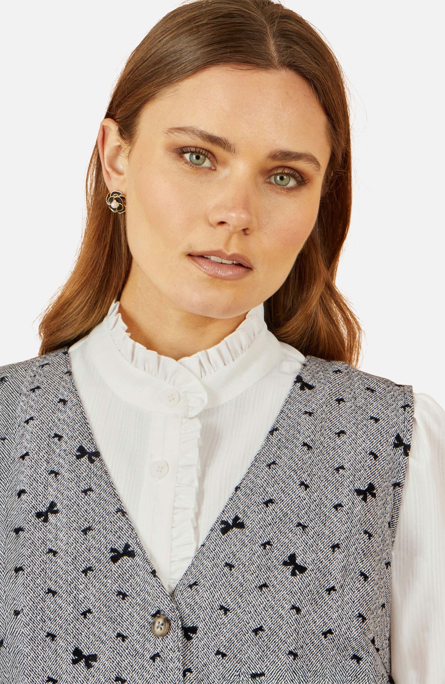 Women's Bow Print Button Up Pinafore Dress