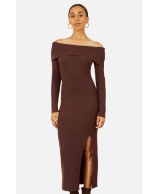 Women's Bardot Knitted Fitted Midi Dress