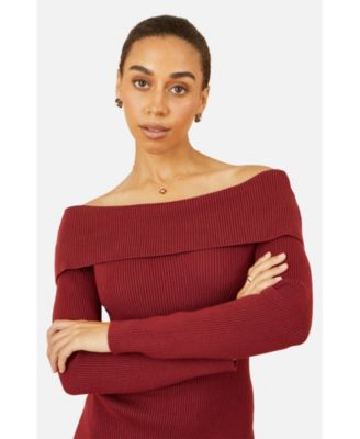 Women's Bardot Knitted Fitted Midi Dress