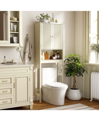 66'' Over the Toilet Storage Cabinet w/Fluted Doors Adjustable Shelf & Bottom Bar