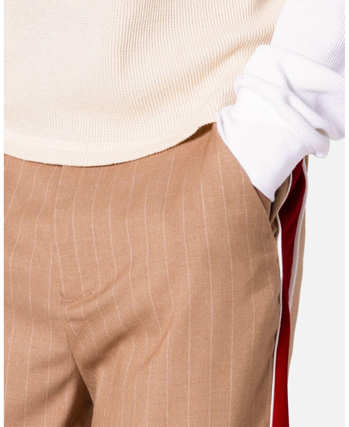 mnml Men's Pinstripe Velvet Trim Pants