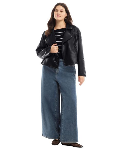 Женские куртки June & Vie Women's June + Vie Cropped Faux Leather Moto Jacket