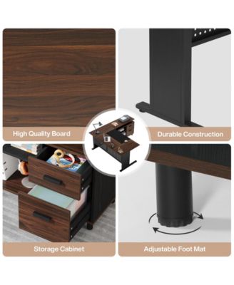 63 Inch Executive Desk with File Cabinet, Large Office Desk L Shaped Computer Desk