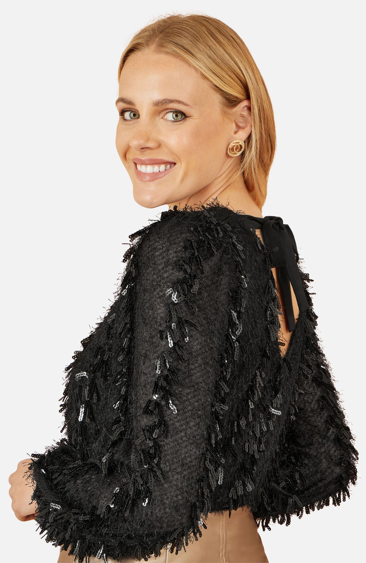 Женский топ Yumi Hanging Sequin Long Sleeve, цвет: Чёрный — фото 6