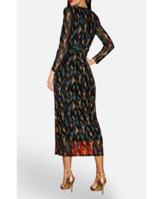 Women's Metallic Sparkle Mesh Wrap Midi Dress