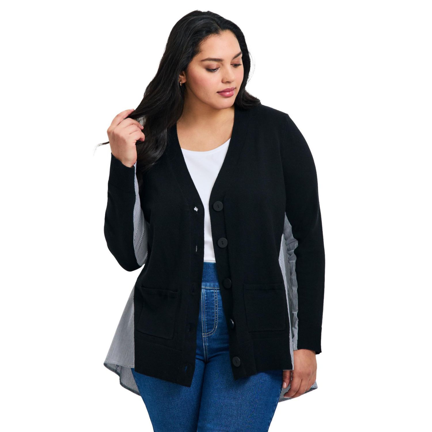 Women's Plus Size Ray Mix Media Button Sweater