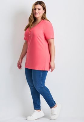 Women's Plus Size Short Sleeve Henley Tunic Top