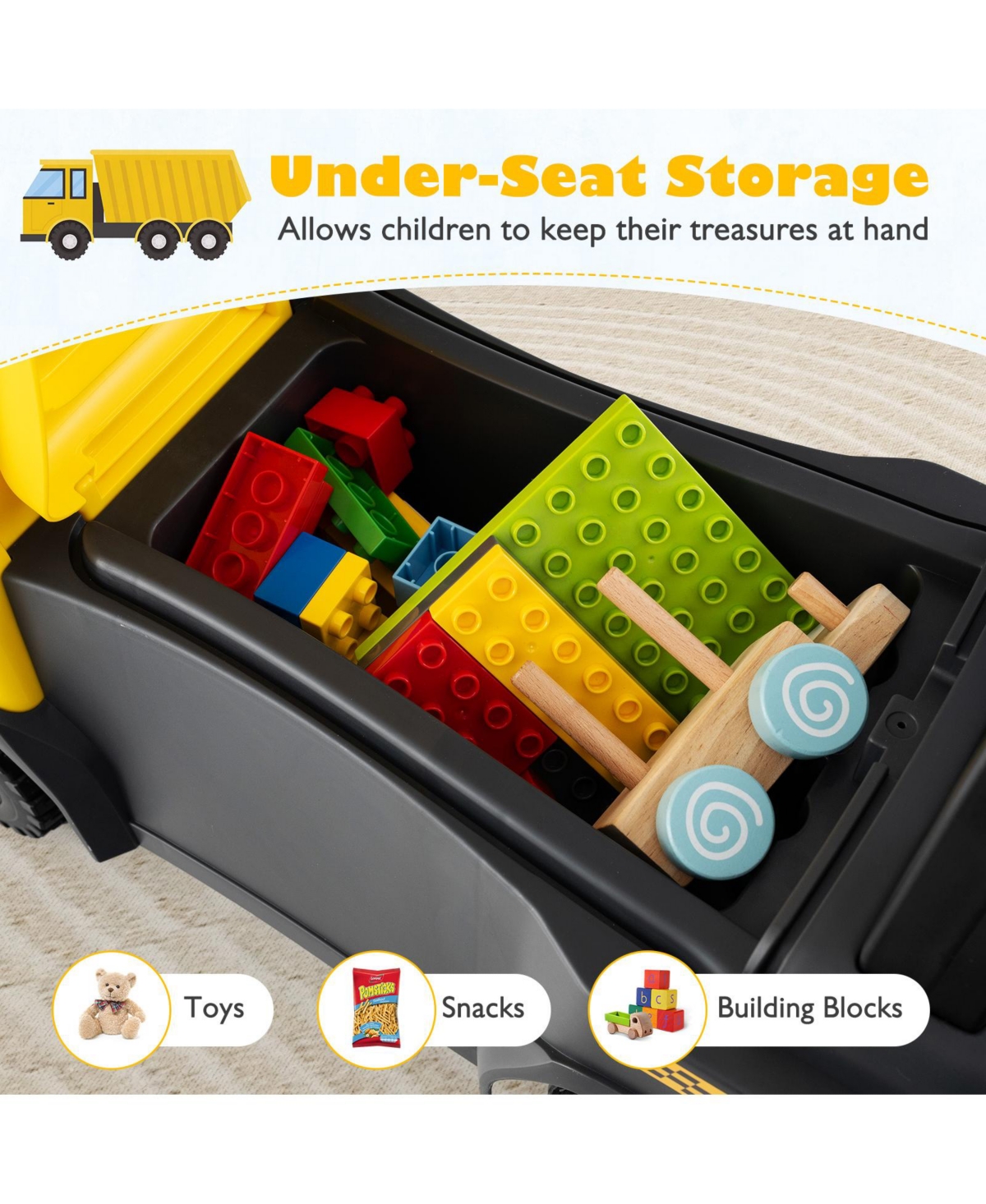 Hongge Kids Ride On Police Push Car With Lights Sounds And Under Seat Storage