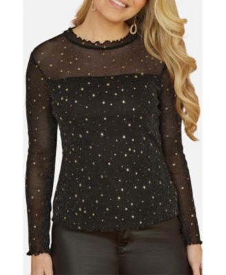 Women's Mesh Star Print Long Sleeve Top