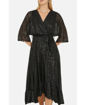 Women's Sequin Kimono Midi Wrap Dress