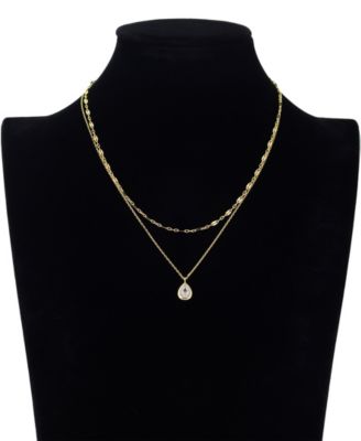 Gold Plated Cubic Zirconia Teardrop Flat Oval Necklace Set