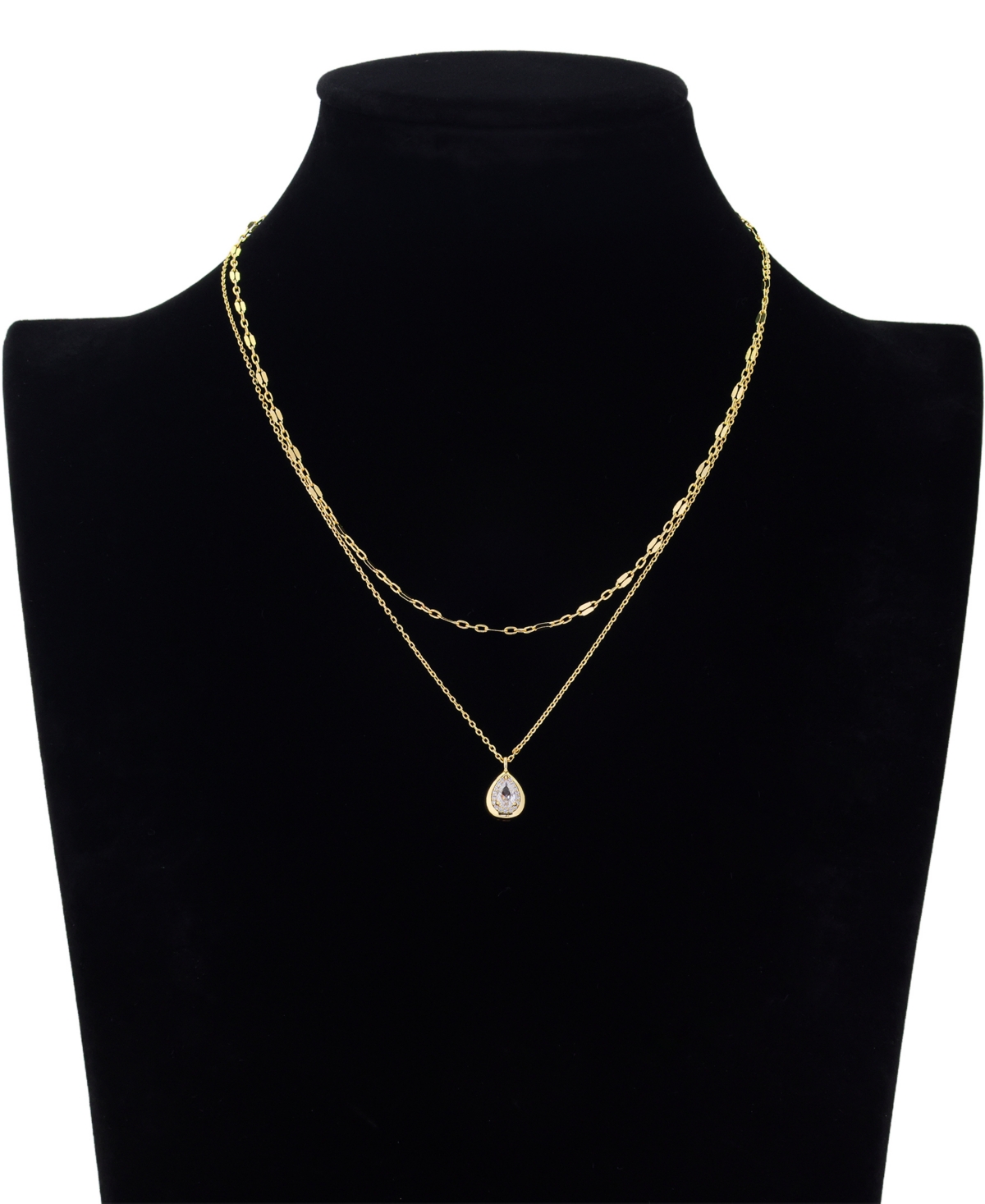Unwritten Gold Plated Cubic Zirconia Teardrop Flat Oval Necklace Set In Gold
