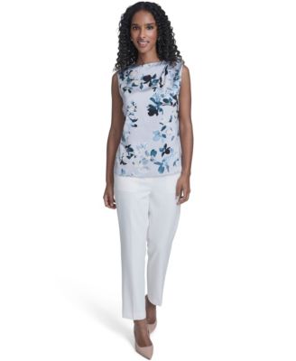 Women's Printed Sleeveless Charm Back Keyhole Top