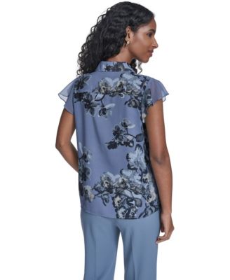 Women's Printed Ruffle Front Top