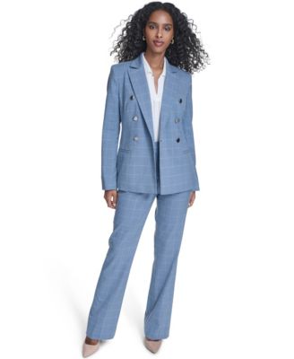 Women's Notch Collar Windowpane Double Breast Jacket