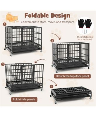 38'' Foldable Heavy-Duty Metal Dog Cage W/ Lockable Rolling Casters