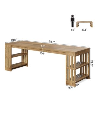 2 Person Desk, 78.7" Computer Desk with Shelves, Farmhouse Home Office Desk, Wood Heavy Duty Shelf Legs