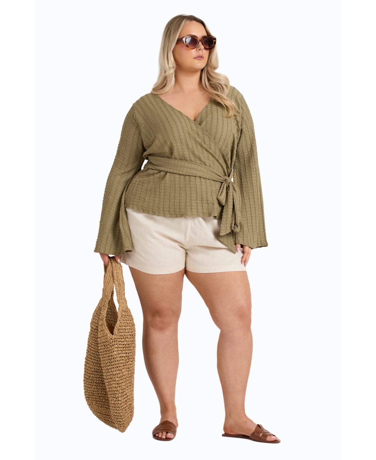 Fashion-szn Curve Women's Kimono Wrap Front Belted Top