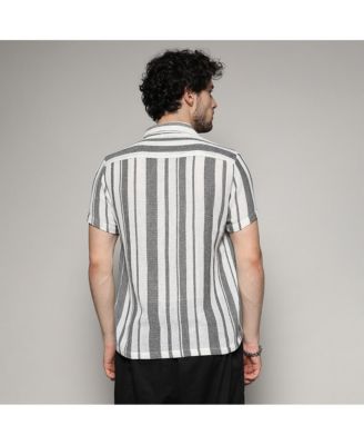 Men's White & Grey Unbalanced Striped Woven Shirt