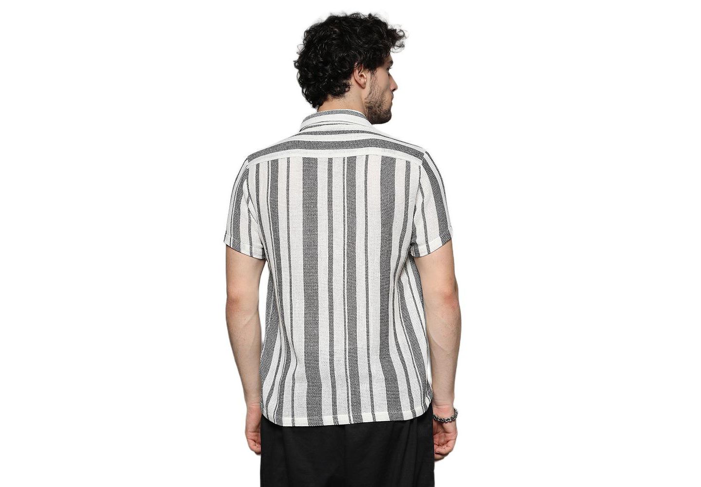 Мужская рубашка Cahoot Campus Sutra White & Grey Unbalanced Striped Woven, цвет: Белый — фото 2