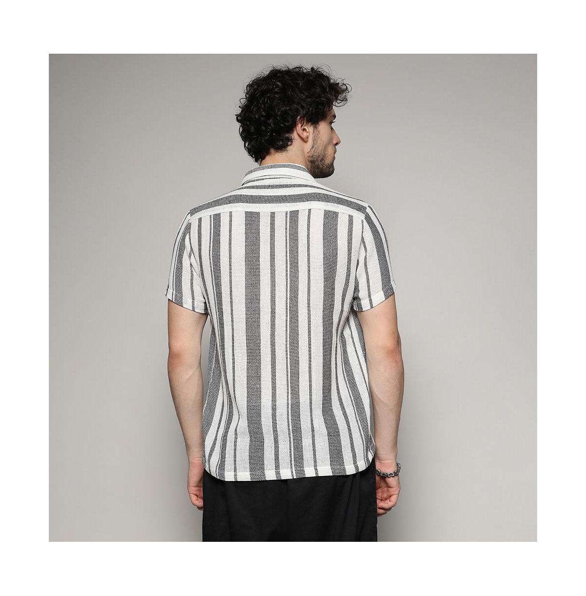 Campus Sutra Men's White & Unbalanced Striped Woven Shirt