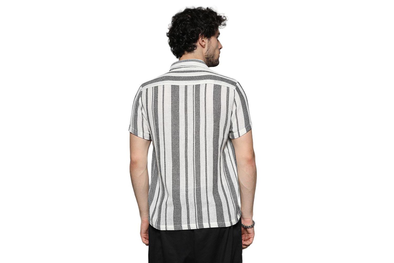 Men's White & Grey Unbalanced Striped Woven Shirt