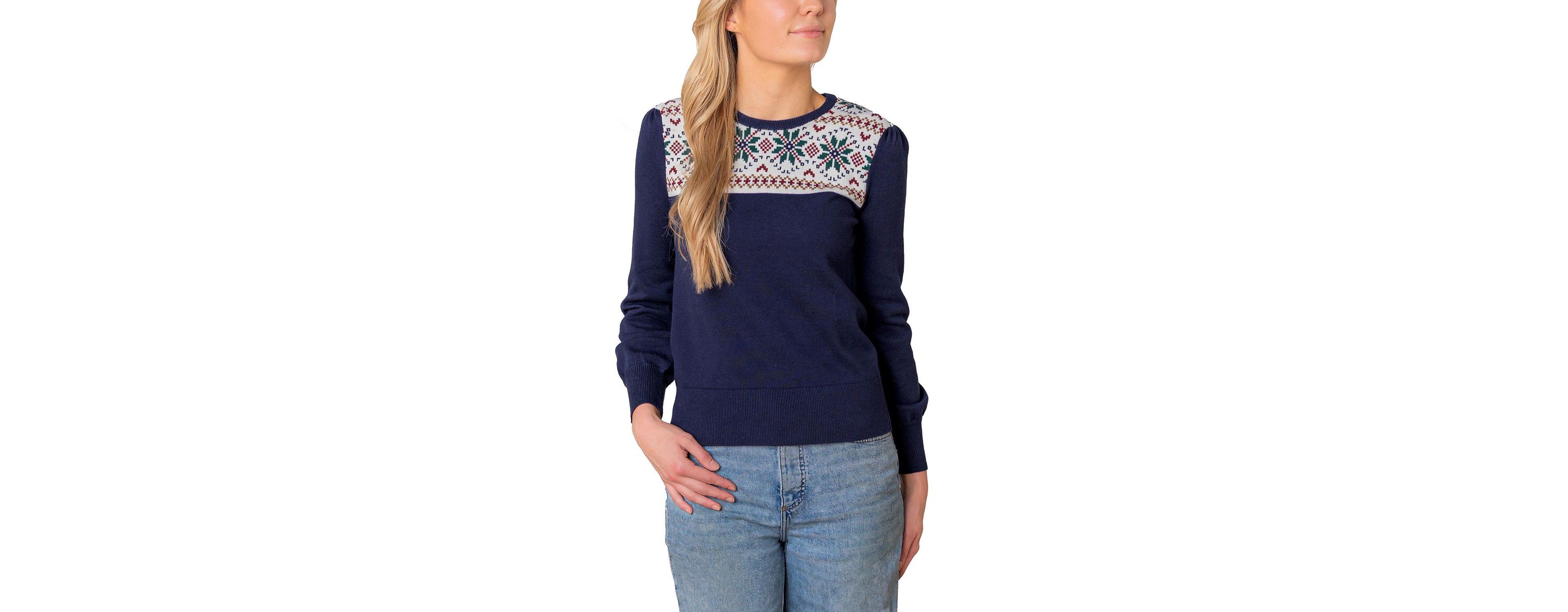 Hope & Henry Women's Organic Fair Isle Puff Sleeve Sweater