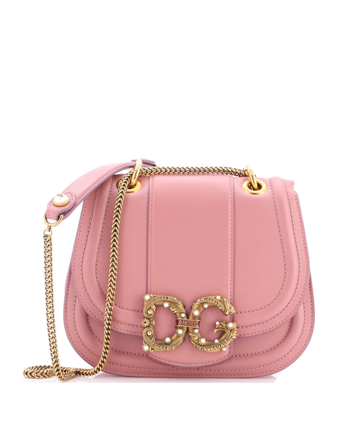 Pre-Owned Dolce & Gabbana Small Amore Chain Crossbody Bag Leather