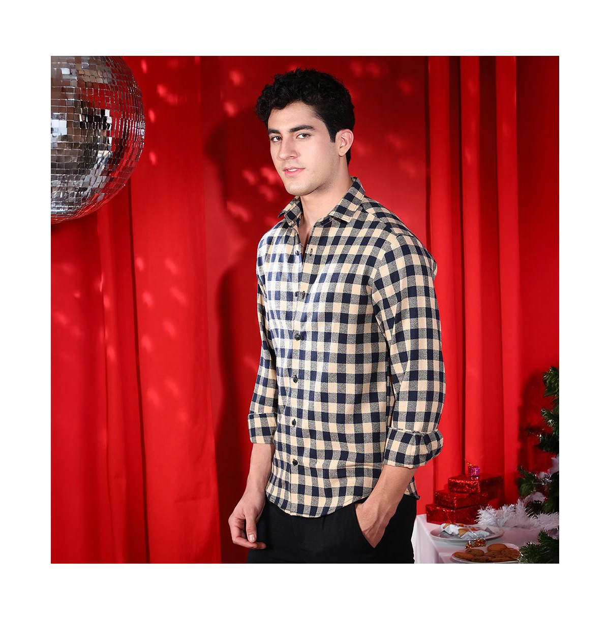 Campus Sutra Men's Buff Beige Buffalo Relaxed Shirt