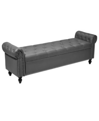 Upholstered Storage Bench with Tufted Seat and Wood Legs