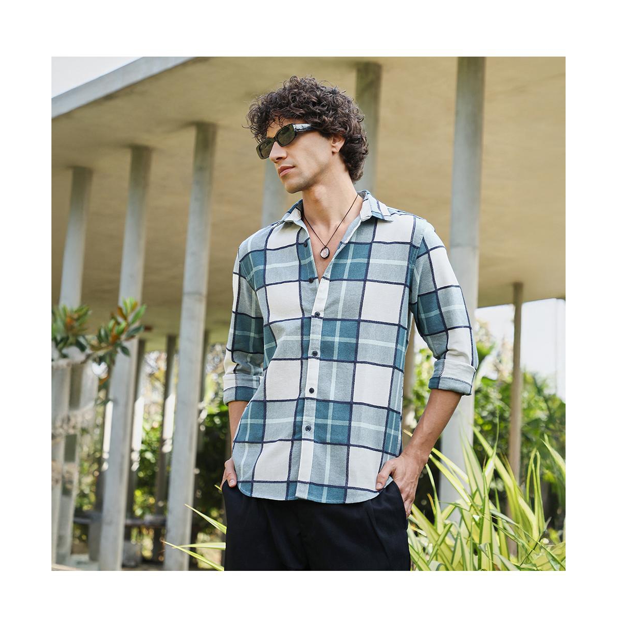 Campus Sutra Men's Steel Blue Overlaping Check Shirt