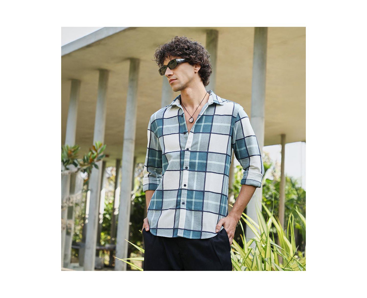 Men's Steel Blue Overlaping Check Shirt
