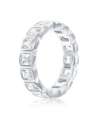 Suzy Levian Sterling Silver Bezel Set Emerald-Cut Cubic Zirconia Eternity Band, 5mm