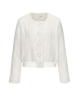 Women's Round Neckline Button Up Tweed Jacket