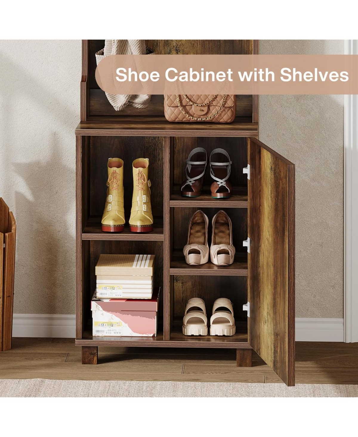 Tribesigns 3-in-1 Entryway Hall Tree with Storage, Farmhouse Hall Tree with Coat Rack