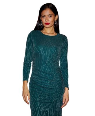 Women's Mesh Fitted Ruched Midi Dress