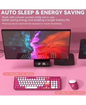 Wireless Keyboard And Mouse Combo - 2.4GHz Cordless, Cute Round Keys, Quiet Slim Set for Laptop, Computer, TV - White Red