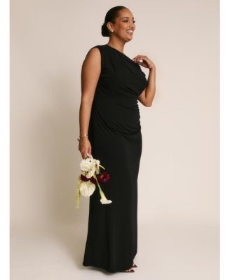 Women's Slash Neck Draped Bridesmaid Dress