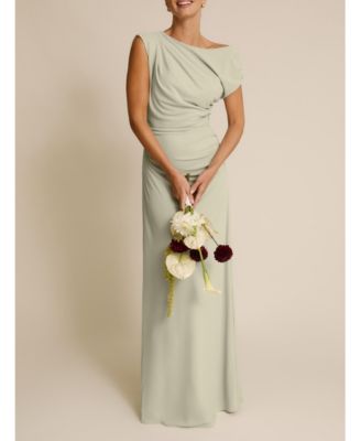 Women's Slash Neck Draped Bridesmaid Dress
