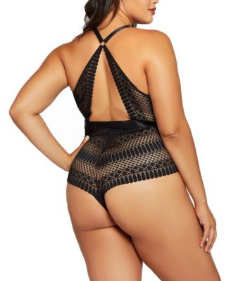 Plus Size Halter Lace Bodysuit with Open Back Lingerie